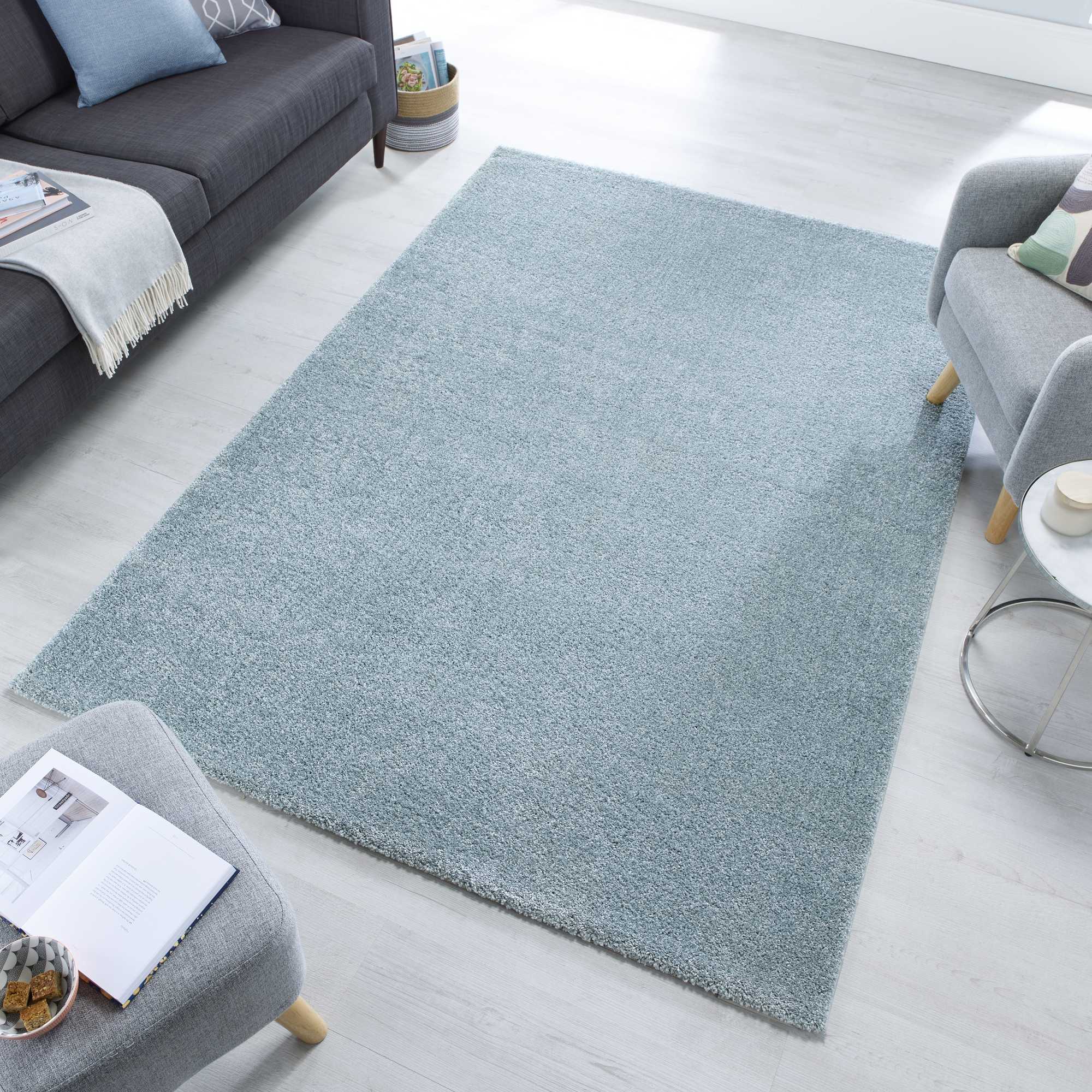 Sleek Soft Shaggy Plain Rugs In Powder Blue